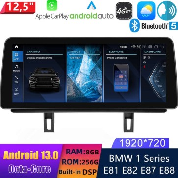 12,5" Android 13.0 Autoradio con Navigatore GPS Auto Stereo per BMW Serie 1 E88 (2005-2012)-1