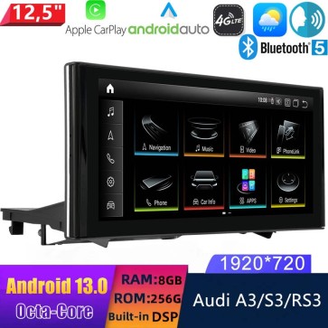 12,5" Android 13.0 Autoradio con Navigatore GPS Auto Stereo per Audi A3/S3/RS3 8V (2013-2020)-1