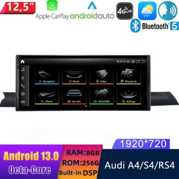 12,5" Android 13.0 Autoradio con Navigatore GPS Auto Stereo per Audi A4/S4/RS4 B9 (2016-2019)-1