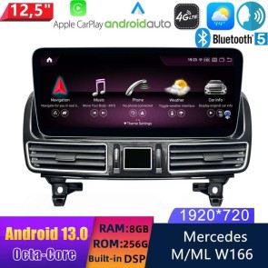 Mercedes GL X166/ML W166 Android 13 Autoradio Lettore Multimediale Navigazione GPS con 8-Core 8GB+256GB Touchscreen Bluetooth vivavoce SWC DAB USB WiFi 4G LTE CarPlay - 12,5