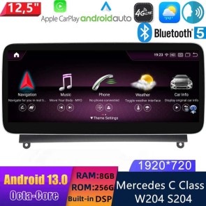 12,5" Android 13 Autoradio con Navigatore GPS Auto Stereo per Mercedes Classe C W204 (2007-2011)-1