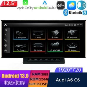 12,5" Android 13.0 Autoradio con Navigatore GPS Auto Stereo per Audi A6 C6 (2004-2011)-1