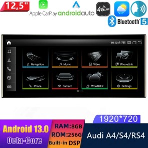 12,5" Android 13.0 Autoradio con Navigatore GPS Auto Stereo per Audi A4/S4/RS4 (2008-2016)-1